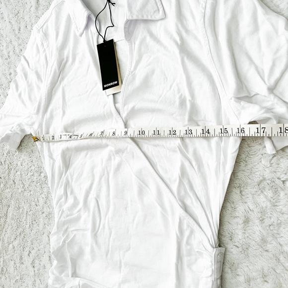 NWT- MONROW x Revolve Shirred Waist Shirt Dress in white - Picture 14 of 14